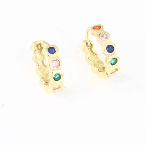 Cubic Zirconia Micro Pave Brass Earring, gold color plated, micro pave cubic zirconia & for woman, multi-colored, nickel, lead & cadmium free, 14.10x13.10x3.50mm, Sold By Pair