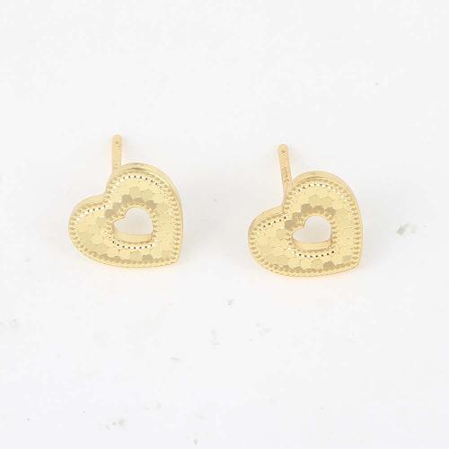Brass Stud Earring Heart gold color plated for woman nickel lead & cadmium free Sold By Pair