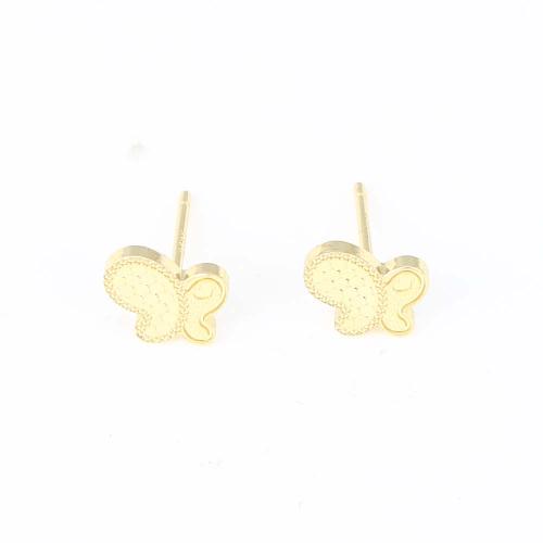 Brass Stud Earring Butterfly gold color plated for woman nickel lead & cadmium free Sold By Pair