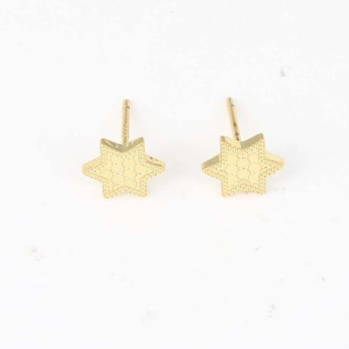 Brass Stud Earring, Hexagram, gold color plated, for woman, nickel, lead & cadmium free, 8.90x7.80x1.40mm, Sold By Pair