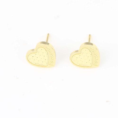 Brass Stud Earring, Heart, gold color plated, for woman, nickel, lead & cadmium free, 10x9.30x1.30mm, Sold By Pair
