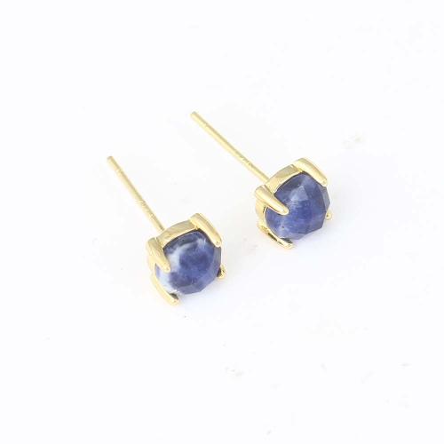 Brass Stud Earring with Resin gold color plated for woman blue nickel lead & cadmium free Sold By Pair