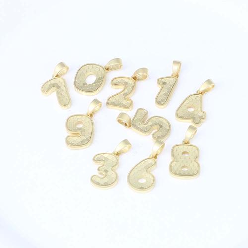 Brass Jewelry Pendants, Number, gold color plated, DIY, nickel, lead & cadmium free, 13.80x9.60x1.80mm, 50PCs/Bag, Sold By Bag