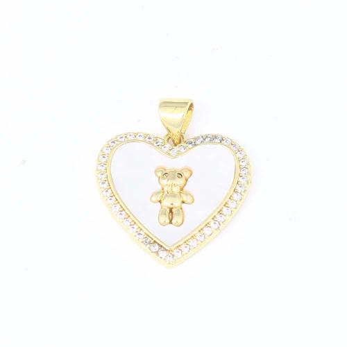Cubic Zirconia Micro Pave Brass Pendant, Heart, gold color plated, DIY & micro pave cubic zirconia & enamel, white, nickel, lead & cadmium free, 20.10x19.10x3.20mm, Sold By Bag