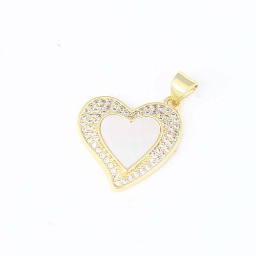 Cubic Zirconia Micro Pave Brass Pendant, Heart, gold color plated, DIY & micro pave cubic zirconia & enamel, white, nickel, lead & cadmium free, 21.70x18.20x3.20mm, Sold By PC
