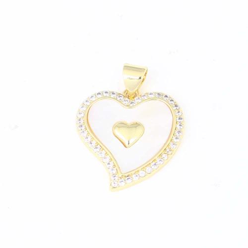 Cubic Zirconia Micro Pave Brass Pendant Heart gold color plated DIY & micro pave cubic zirconia & enamel white nickel lead & cadmium free Sold By PC