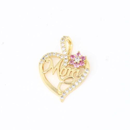 Cubic Zirconia Micro Pave Brass Pendant, Heart, gold color plated, DIY & micro pave cubic zirconia, nickel, lead & cadmium free, 22.70x16.80x3.90mm, Sold By PC