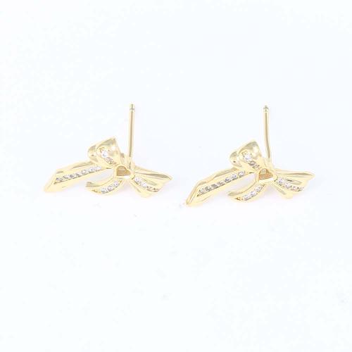 Brass Stud Earring Bowknot gold color plated for woman nickel lead & cadmium free Sold By Pair