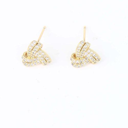 Cubic Zirconia Micro Pave Brass Earring, gold color plated, micro pave cubic zirconia & for woman, nickel, lead & cadmium free, 10.20x9.80x3.30mm, Sold By Pair