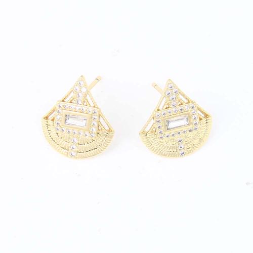 Cubic Zirconia Micro Pave Brass Earring, gold color plated, micro pave cubic zirconia & for woman, nickel, lead & cadmium free, 15.10x13.40x2.90mm, Sold By Pair