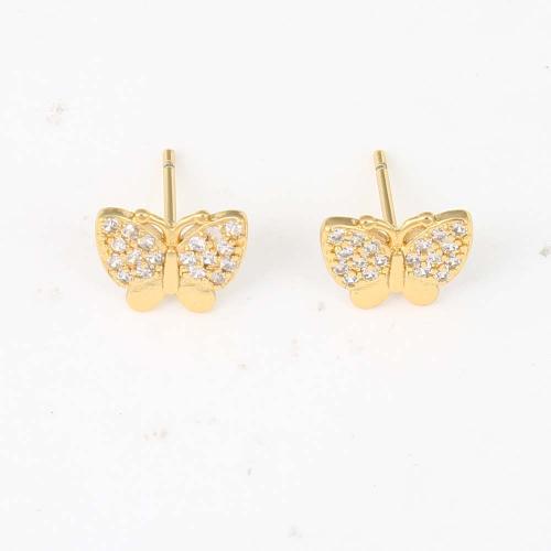 Cubic Zirconia Micro Pave Brass Earring, Butterfly, gold color plated, micro pave cubic zirconia & for woman, nickel, lead & cadmium free, 10.20x8.40x1.60mm, Sold By Pair