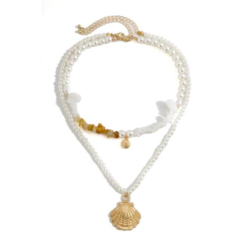 Zinc Alloy smykker halskæde, med Polymer Clay & Plastic Pearl, forgyldt, mode smykker & forskellige stilarter for valg & for kvinde, Solgt af sæt