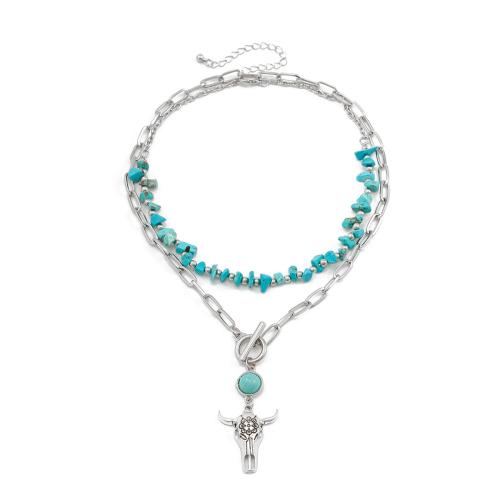 Zinc Alloy Jewelry Necklace with Velveteen & brass chain & Turquoise plated fashion jewelry & for woman Sold By Set