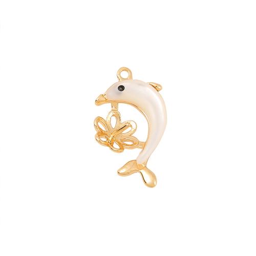 Brass Pendant Findings with Shell Dolphin real gold plated DIY & enamel golden Sold By PC