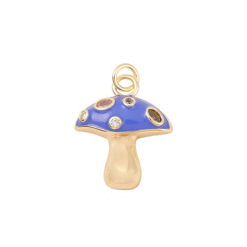 Cubic Zirconia Micro Pave Brass Pendant mushroom real gold plated DIY & micro pave cubic zirconia & enamel Sold By PC