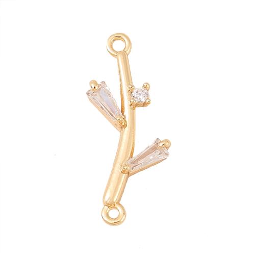 Cubic Zirconia Micro Pave Brass Connector Branch real gold plated DIY & micro pave cubic zirconia Sold By PC