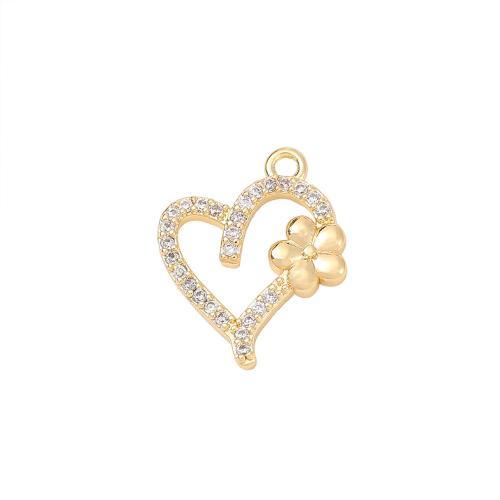 Cubic Zirconia Micro Pave Brass Pendant Heart real gold plated DIY & micro pave cubic zirconia Sold By PC