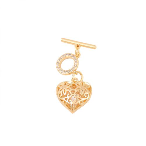 Brass Toggle Clasp Heart real gold plated DIY & micro pave cubic zirconia golden Sold By PC