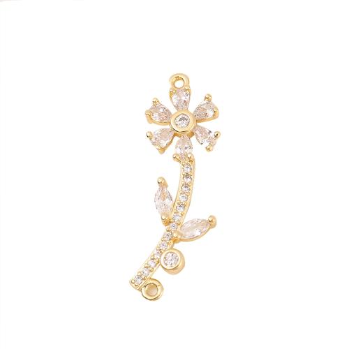 Cubic Zirconia Micro Pave Brass Connector Flower real gold plated DIY & micro pave cubic zirconia Sold By PC