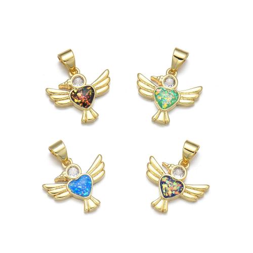 Cubic Zirconia Micro Pave Brass Pendant, with Opal, Bird, plated, DIY & micro pave cubic zirconia, more colors for choice, Sold By PC