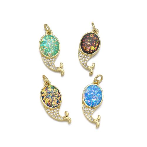 Cubic Zirconia Micro Pave Brass Pendant, with Opal, Whale, plated, DIY & micro pave cubic zirconia, more colors for choice, Sold By PC