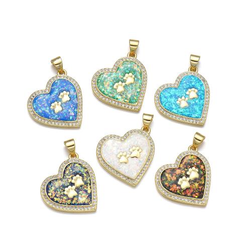 Cubic Zirconia Micro Pave Brass Pendant, with Opal, Heart, plated, DIY & micro pave cubic zirconia, more colors for choice, Sold By PC