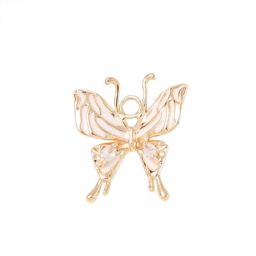 Cubic Zirconia Micro Pave Brass Pendant Butterfly real gold plated DIY & micro pave cubic zirconia & enamel golden Sold By PC
