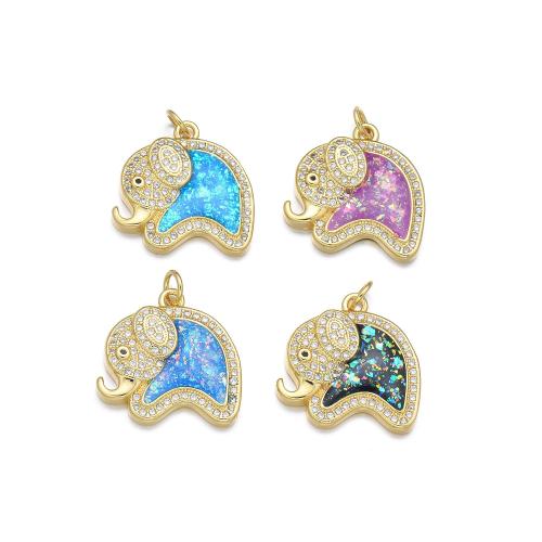Cubic Zirconia Micro Pave Brass Pendant with Opal Elephant plated DIY & micro pave cubic zirconia Sold By PC