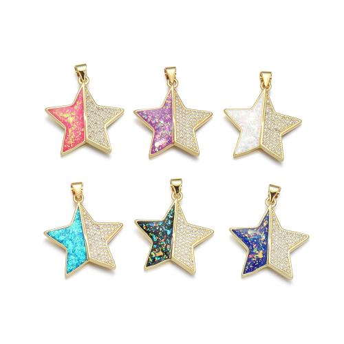 Cubic Zirconia Micro Pave Brass Pendant with Opal Star plated DIY & micro pave cubic zirconia Sold By PC