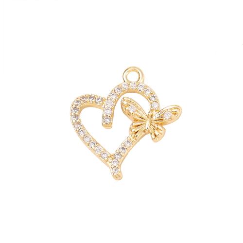 Cubic Zirconia Micro Pave Brass Pendant, Heart, real gold plated, DIY & micro pave cubic zirconia, more colors for choice, Sold By PC