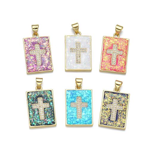 Cubic Zirconia Micro Pave Brass Pendant, with Opal, plated, DIY & micro pave cubic zirconia, more colors for choice, Sold By PC