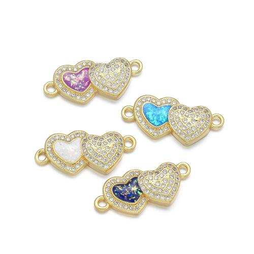 Cubic Zirconia Micro Pave Brass Connector with Opal Heart plated DIY & micro pave cubic zirconia Sold By PC