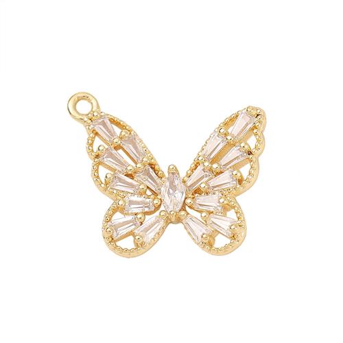 Cubic Zirconia Micro Pave Brass Pendant, Butterfly, real gold plated, DIY & micro pave cubic zirconia, more colors for choice, Sold By PC