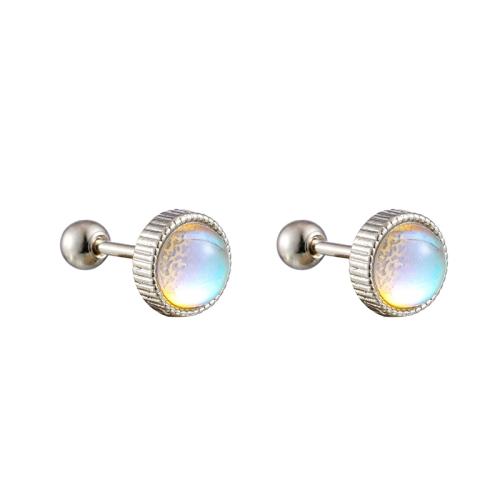 Stainless Steel Stud Earrings 316L Stainless Steel with Moonstone machine polished Unisex Sold By PC