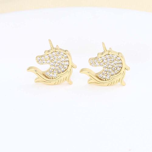 Cubic Zirconia Micro Pave Brass Earring Unicorn gold color plated micro pave cubic zirconia & for woman nickel lead & cadmium free Sold By Pair