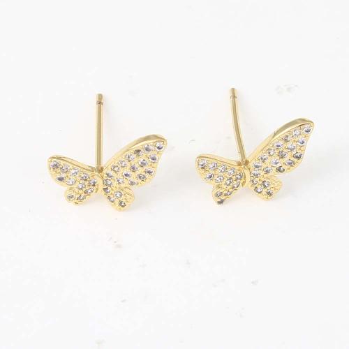 Cubic Zirconia Micro Pave Brass Earring, Butterfly, gold color plated, micro pave cubic zirconia & for woman, nickel, lead & cadmium free, 13.70x8.80x1.80mm, Sold By Pair