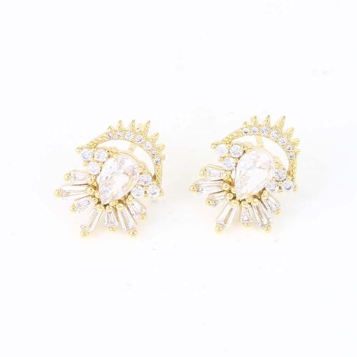Cubic Zirconia Micro Pave Brass Earring, gold color plated, micro pave cubic zirconia & for woman, nickel, lead & cadmium free, 14.90x10.80x3.60mm, Sold By Pair