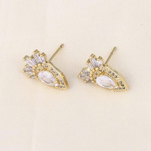Cubic Zirconia Micro Pave Brass Earring, gold color plated, micro pave cubic zirconia & for woman, nickel, lead & cadmium free, 14.40x9.80x3.40mm, Sold By Pair