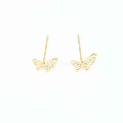 Cubic Zirconia Micro Pave Brass Earring, Butterfly, gold color plated, micro pave cubic zirconia & for woman, nickel, lead & cadmium free, 9.50x5.90x1.80mm, Sold By Pair
