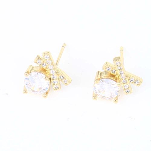 Cubic Zirconia Micro Pave Brass Earring Bowknot gold color plated micro pave cubic zirconia & for woman nickel lead & cadmium free Sold By Pair