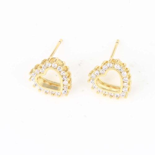 Cubic Zirconia Micro Pave Brass Earring, Heart, gold color plated, micro pave cubic zirconia & for woman, nickel, lead & cadmium free, 11x10.60x3.30mm, Sold By Pair