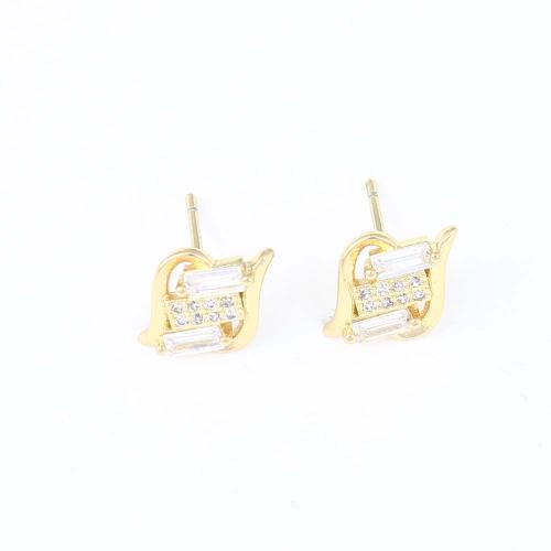Cubic Zirconia Micro Pave Brass Earring, gold color plated, micro pave cubic zirconia & for woman, nickel, lead & cadmium free, 12.40x7.70x2.60mm, Sold By Pair