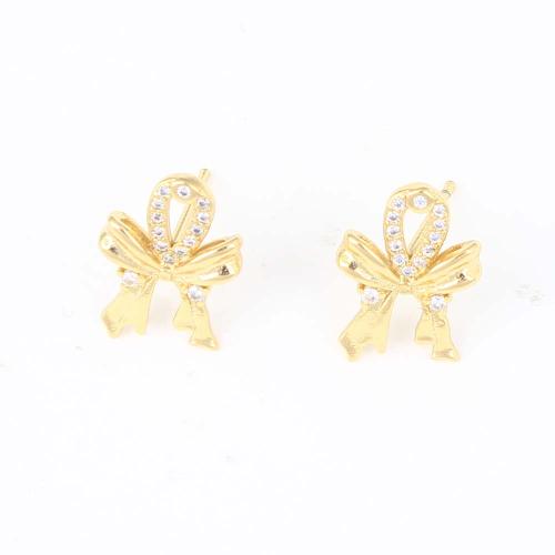 Cubic Zirconia Micro Pave Brass Earring, Bowknot, gold color plated, micro pave cubic zirconia & for woman, nickel, lead & cadmium free, 13.20x9.70x2.80mm, Sold By Pair