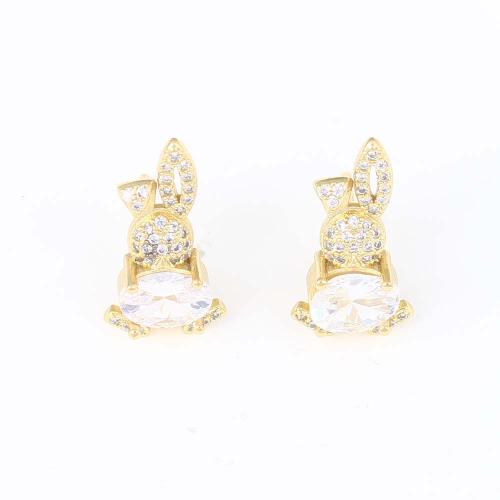 Cubic Zirconia Micro Pave Brass Earring, Rabbit, gold color plated, micro pave cubic zirconia & for woman, nickel, lead & cadmium free, 17.10x9.30x4.50mm, Sold By Pair