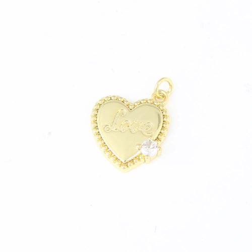 Cubic Zirconia Micro Pave Brass Pendant, Heart, gold color plated, DIY & micro pave cubic zirconia, nickel, lead & cadmium free, 16.50x13.60x3.30mm, Sold By PC