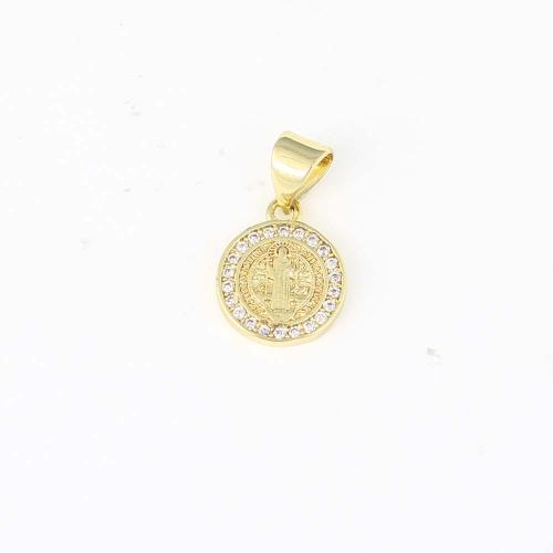 Cubic Zirconia Micro Pave Brass Pendant, Round, gold color plated, DIY & micro pave cubic zirconia, nickel, lead & cadmium free, 12.10x10x1.80mm, Sold By PC
