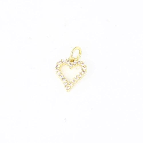 Cubic Zirconia Micro Pave Brass Pendant, Heart, gold color plated, DIY & micro pave cubic zirconia, nickel, lead & cadmium free, 10.70x9.70x1.70mm, Sold By PC