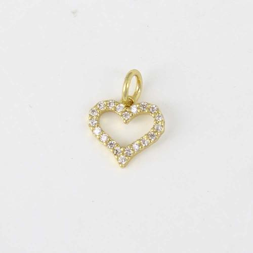 Cubic Zirconia Micro Pave Brass Pendant, Heart, gold color plated, DIY & micro pave cubic zirconia, nickel, lead & cadmium free, 9.80x9.40x1.60mm, Sold By PC