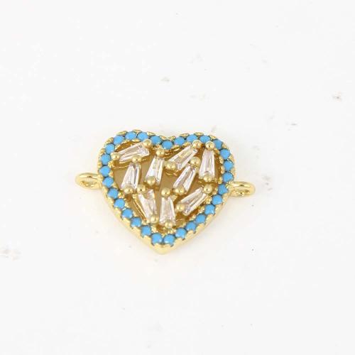 Cubic Zirconia Micro Pave Brass Connector Heart gold color plated DIY & micro pave cubic zirconia & 1/1 loop nickel lead & cadmium free Sold By PC