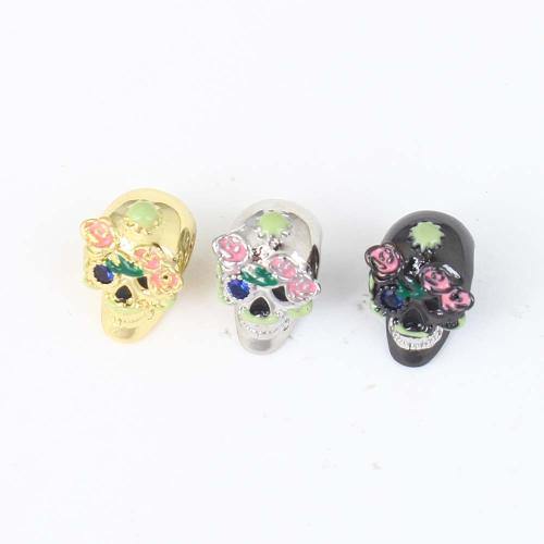 Messing smykker Perler, Skull, forgyldt, du kan DIY & emalje, flere farver til valg, nikkel, bly & cadmium fri, 12.90x9.50x8.80mm, Solgt af PC